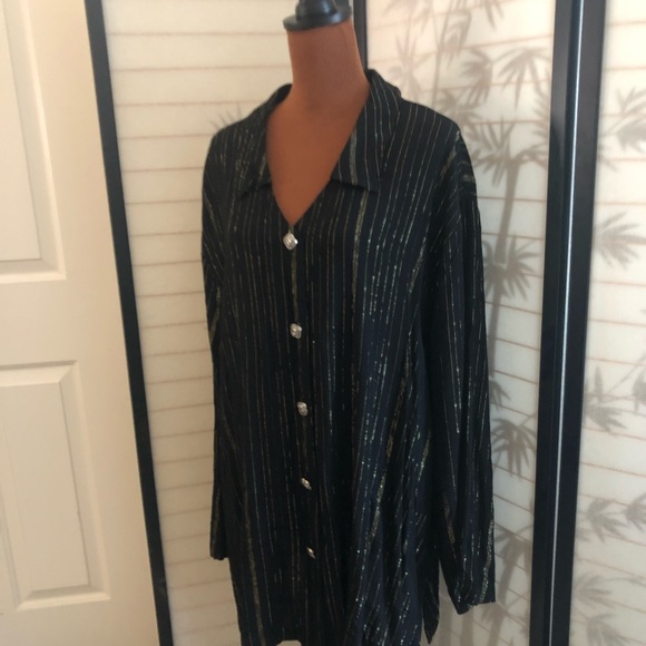 C.M. Shapes Long Sleeve Blouse Plus Size 4x Black and Gold Striped NWOT - Picture 3 of 10